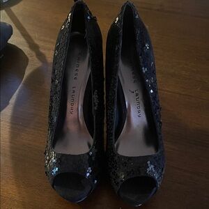 Chinese Laundry Black Sequin Peep Toe Heels